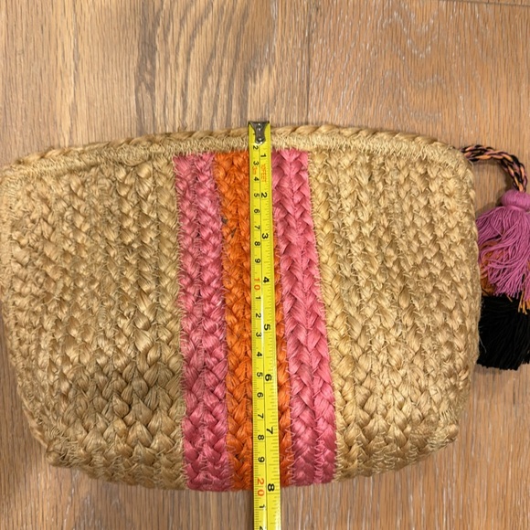Shiraleah Etta zip pouch Straw Zippered Clutch with Pink and Orange Stripes